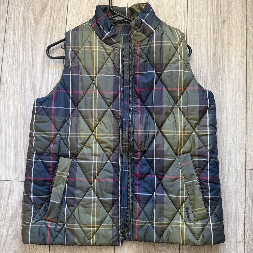 Barbour Women’s Plaid Quilted Vest - Green and Blue